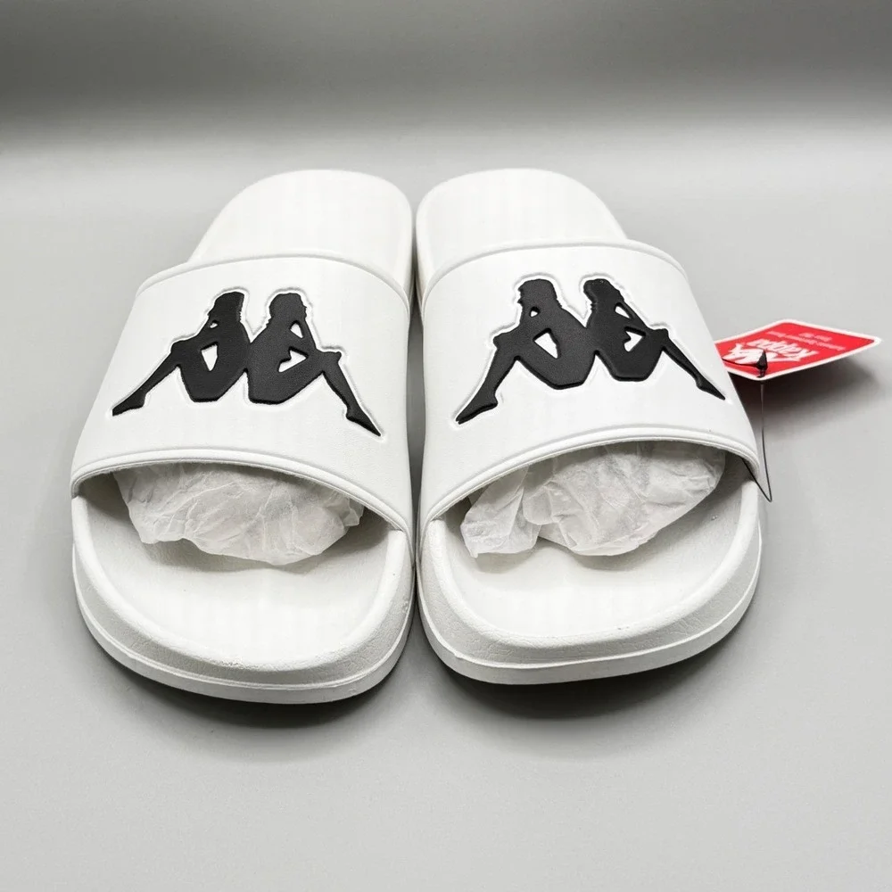 Kappa Authentic Adam 2 Slides White Black Sandals 303GAD0 Mens Size 10.5 US